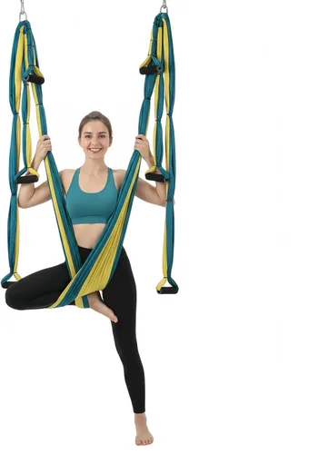 Vista 9 de Juego de hamaca de yoga aérea para yoga, incluye 2 correas de extensión