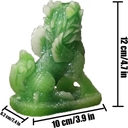 Vista 3 de Estatuas de porsperidad de Feng Shui Kylin/Set de dos verdes Pi Yao decoración china, dinero y buena suerte riqueza escultura verde