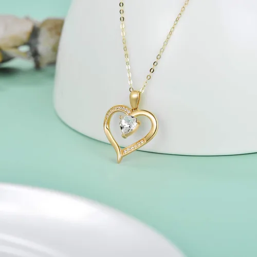Vista 2 de Collar de corazón de oro macizo de 14 quilates para mujer delicado dije de corazón de amor de cristal de oro regalo de joyería para mamá esposa