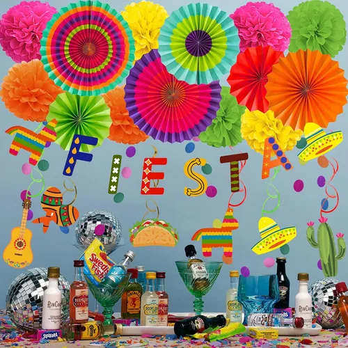 Vista 7 de ZERODECO Decoraciones de fiesta, pancarta multicolor para fiestas, abanicos de papel, guirnaldas, guirnaldas, festivales, remolinos temáticos
