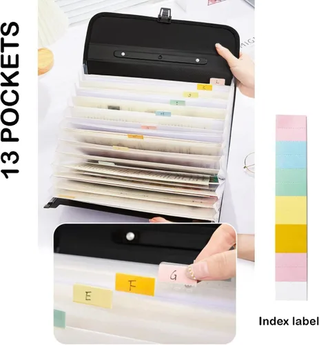 Vista 2 de Organizador de archivos de acordeón de 12 bolsillos tamaño carta/A4 con asa, TRANBO, carpeta de archivos expandible, organizador de papel portátil