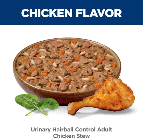Vista 4 de Hill's Science Diet Urinary Hairball Control - Alimento húmedo para gatos adultos de 1 a 6 años, estofado de pollo y verduras, latas de 2.9 onzas