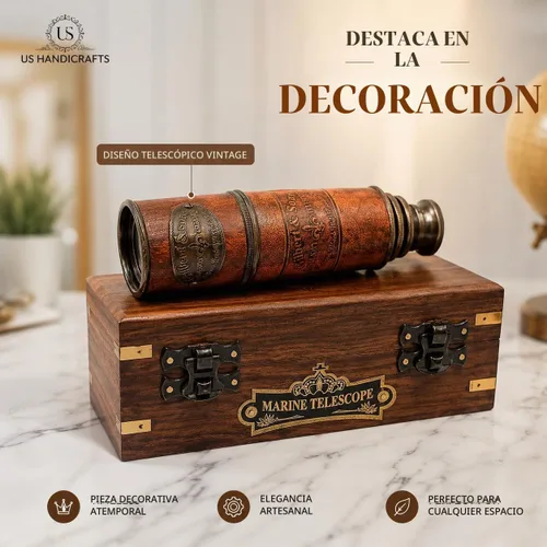 Vista 6 de Telescopio marítimo de latón hecho a mano con caja de madera (Estilo 1)