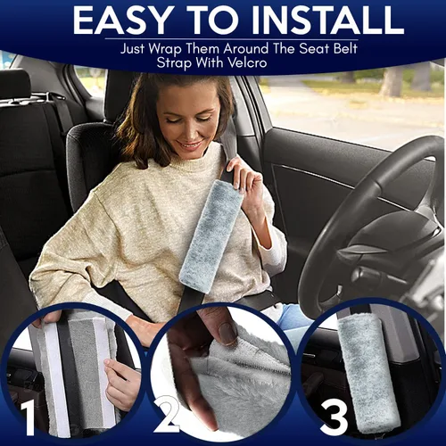Vista 4 de ZONETECH Cinturón de seguridad de piel de oveja sintética suave para automóvil, cómoda almohadilla para el hombro (gris, 2 unidades)