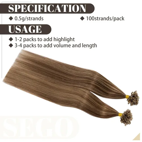 Vista 194 de SEGO Extensiones de cabello humano con micro cuentas, extensiones de cabello humano con micro bucle, lacio, natural, fusión fría, 1.76 oz/paquete