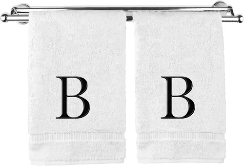 Vista 172 de Toalla de mano monogramada, regalo personalizado, juego de 2 - Toalla bordada con letra de bloque dorada - Extra absorbente 100% algodón turco