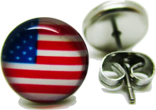 Vista 2 de Pendientes de tuerca con la bandera americana, nuevos - Par!, Acero aleado