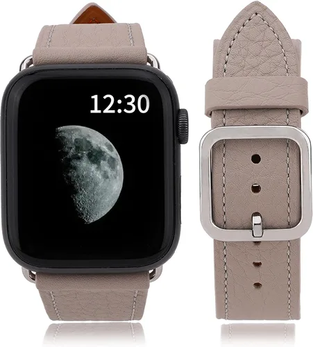 Vista 3 de Correa italiana de cuero genuino compatible con Apple Watch Series 987654321SE de 1.772 in, 1.732 in, 1.654 in, 1.614 in, 1.575 in, 1.496 in