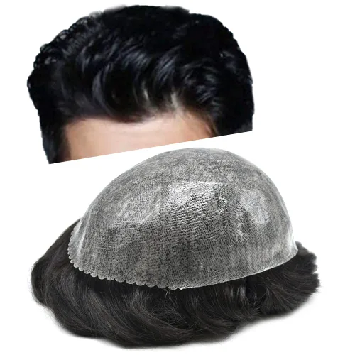 Vista 22 de Toupee - Sistema de reemplazo de cabello humano europeo completo para hombre, 0.004 in, inyección de poliuretano natural para hombres, sistema
