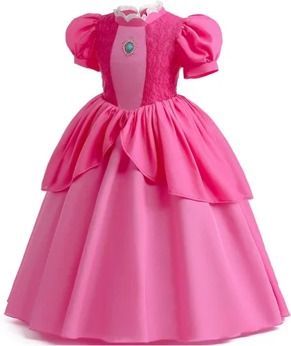 Vista 5 de Disfraz de princesa melocotón para niñas, traje de cosplay, vestido de princesa con corona, juego de 5 piezas