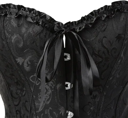Vista 4 de Corsé de talla extragrande para mujer con ribete plisado floral y ceñidor de cintura