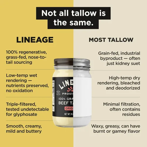 Vista 4 de Lineage Provisions - Sebo de res 100% alimentado y terminado con pasto – Pack de 3 frascos de vidrio – Ganado criado en EE. UU. – Elaborado