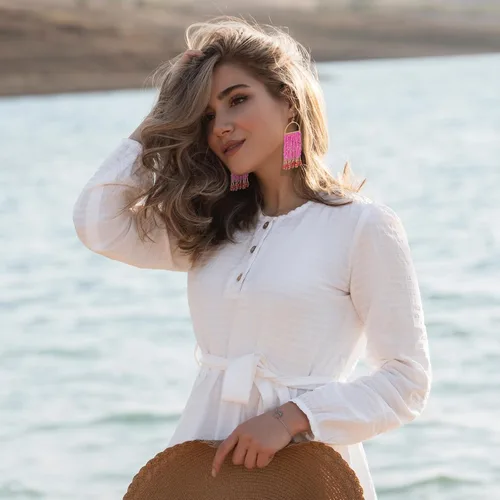 Vista 2 de Aretes colgantes bohemios con cuentas, hechos a mano, aretes de borla con cuentas para mujer