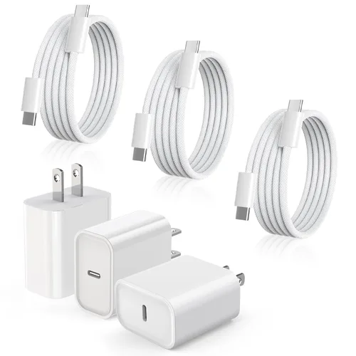 Vista 9 de Cargador rápido para iPhone de 10 pies, [certificado Apple MFi], paquete de 3 bloques de cargador USB C con cable tipo C a Lightning de 10 pies