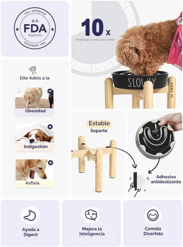 Vista 4 de Comedero de rompecabezas de cerámica para perros de alimentación lenta - 0.6 tazas con soporte de madera para razas pequeñas, negro Negro+soporte