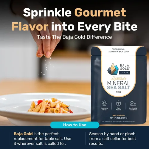 Vista 5 de Baja Gold Sal marina mineral - Recomendada por Gary Brecka - Sal de molienda fina para cocinar y hornear Sal natural de Baja para usos culinarios