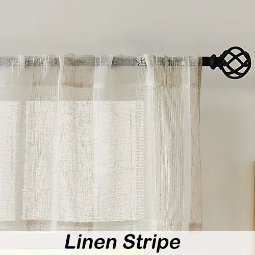 Vista 3 de Central Park Cortina Valance para Ventana de Cocina de Rayas Verticales Transparente Boucle de Lino Beige y Blanco, Paneles Rústicos Decorativos