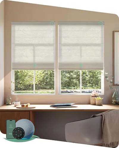 Vista 18 de Yoolax Persianas Romanas con Filtrado de Luz para Ventanas, Persianas Romanas Opacas Sin Cables, Muestra de Tela (Multicolor)