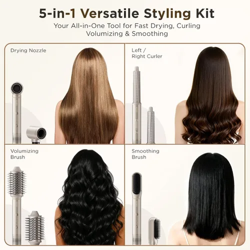 Vista 2 de O.H.B Estilizador de cabello de aire caliente 5 en 1, cepillo secador de pelo de alta velocidad de 110,000 RPM, envoltura de aire iónico con secado