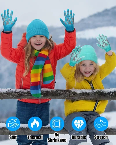 Vista 5 de Paquete de 100 gorros y guantes antideslizantes para niños, gorro de punto cálido, guantes de invierno a granel para niños y niñas