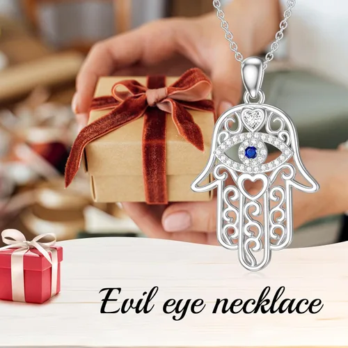 Vista 5 de Hamsa - Collar con dije de amuleto de mano de Fátima de plata de ley 925, collar con dije de Hamsa contra el mal de ojo, joyería de buena suerte