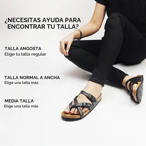 Vista 3 de Sandalia con plantilla de corcho, con espuma viscoelástica, con soporte de arco y comodidad, para mujer Celestis Negro