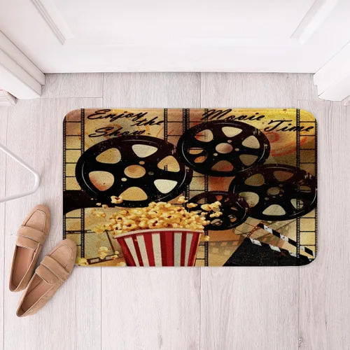 Vista 14 de Alfombras de baño de cine con patrón de palomitas de maíz, alfombras de Btah para bañera para niños, diseño de póster de cine, tapetes de baño