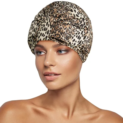 Vista 11 de Gorro de ducha de lujo para mujeres, reutilizable, impermeable, gorro de ducha de doble capa con correa elástica ajustable, gorro de baño grande
