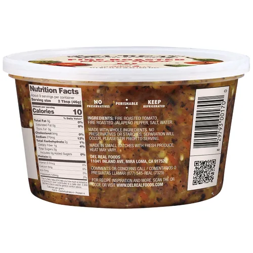 Vista 2 de Del Real Foods Salsa al rojo vivo: sabor auténtico con tomates y chiles asados al fuego, salsa fresca refrigerada, sin conservantes, ideal