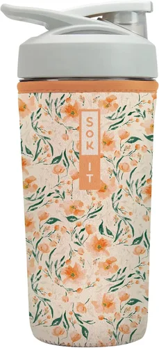 Vista 43 de Sok It BotlSok Botella Mezcladora de Proteínas con Funda Aislante de Neopreno (Floral Abstracto, Se Ajusta a Mezcladoras de 24oz)