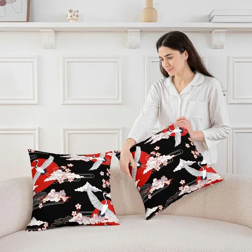 Vista 3 de Erosebridal Juego de 1 funda de almohada de 16 x 16 pulgadas, estilo japonés, diseño de flores de cerezo, para adultos, mujeres, niñas
