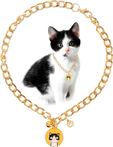 Vista 10 de HOWWFALY Collar para Perro y Cadena Collar para Gato de Acero Inoxidable Ajustable Collar en Forma de Corazón de Oro 18K para Mascotas Pequeñas
