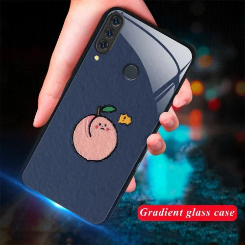 Vista 5 de Funda delgada compatible con Huawei P30 Lite, vidrio templado y TPU suave, funda protectora a prueba de golpes de frutas a prueba de golpes para Azul