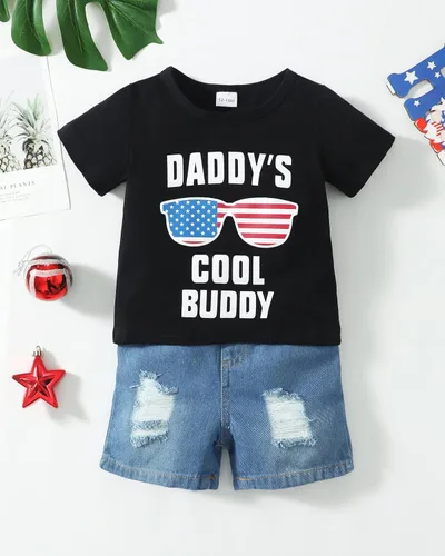 Vista 2 de Ropa de verano para bebé, conjunto de pantalones cortos, camisa de manga corta para niños pequeños