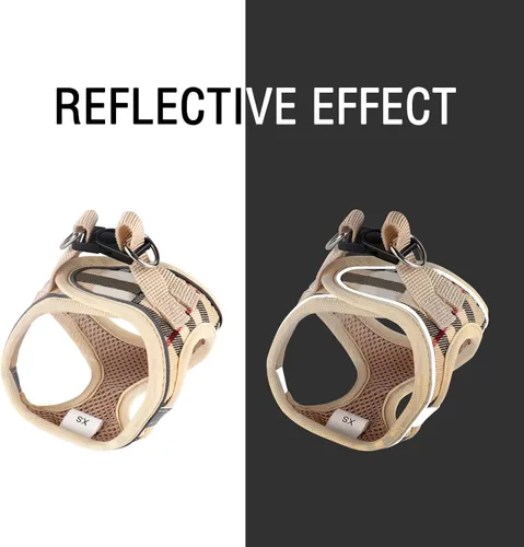 Vista 6 de YIMEIS - Juego de arnés y correa para perro, arnés de malla suave sin tirones, chaleco reflectante ajustable para cachorros, para perros pequeños