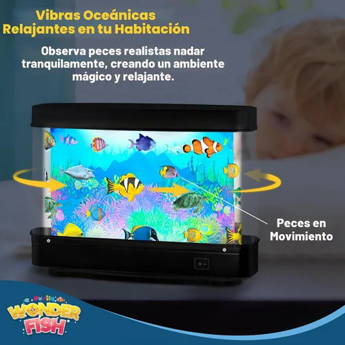 Vista 4 de Pecera Artificial de Juguete Océano Virtual - Mini Acuario de Escritorio de Oficina, Lámpara de Movimiento con Luz Nocturna, Regalo Divertido