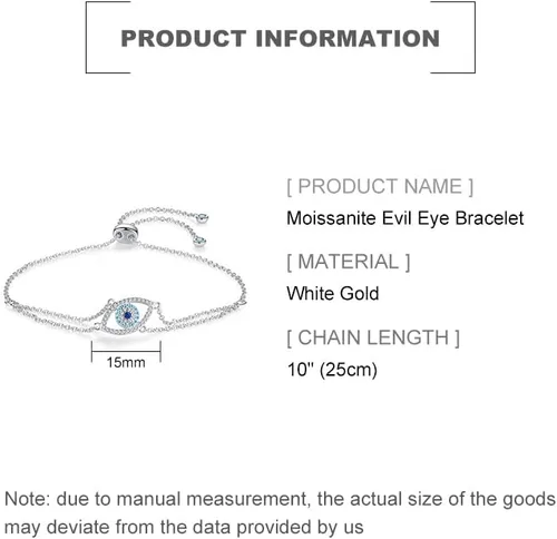 Vista 2 de Pulsera de oro de 14 quilates de moissanita contra el mal de ojo para mujer, delicada pulsera de cadena ajustable Hamsa hueca, pulsera de la suerte