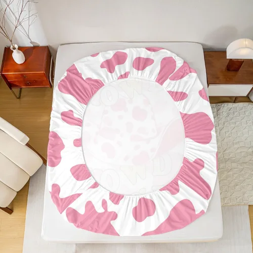 Vista 6 de Western Cowgirls - Juego de sábanas para niños, tamaño individual, con estampado de piel de vaca rosa, decoración de habitación de niños y adultos