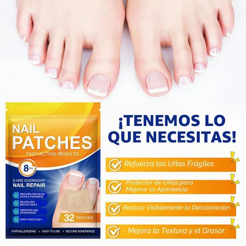 Vista 2 de Parches de uñas, 32 parches para el cuidado de las uñas de los pies para uñas secas, débiles y agrietadas, uñas profundamente hidratantes, protegen
