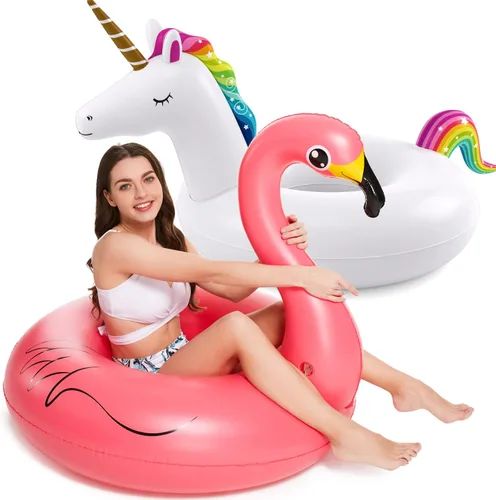 Vista 8 de Flamenco inflable piscina flotador Jasonwell gigante Tubo de fiesta con Válvulas rápidas Verano Piscina al aire Lounge Raft decoraciones juguetes