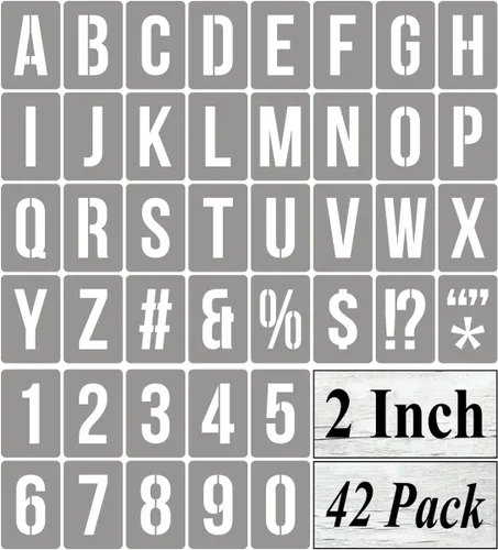 Vista 8 de Plantillas de letras del alfabeto de 1 pulgada para pintar, paquete de 42 plantillas de letras y números con letreros para pintar sobre madera