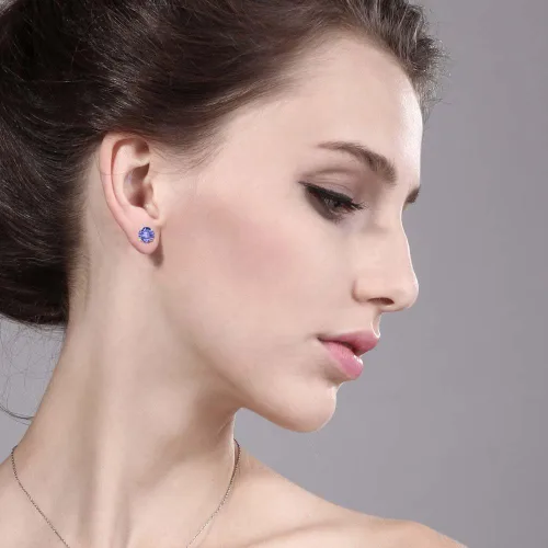 Vista 4 de Gem Stone King Aretes tipo dormilona de tanzanita de oro amarillo de 14 quilates para mujeres y hombres 1.00 quilates Piedra natal de piedras
