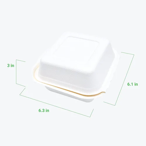 Vista 5 de Recipiente para llevar de 6 x 6 pulgadas, resistente, 100% biodegradable, apto para horno, hecho de fibras ecológicas de bagazo de caña de azúcar a