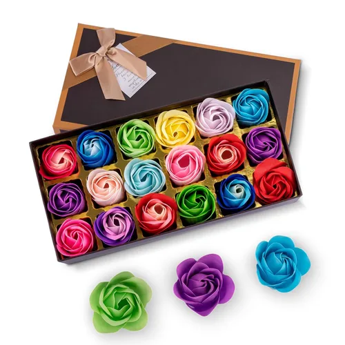 Vista 12 de Little World Jabón de baño con flores de rosas, pétalos de rosa perfumados florales para baño, jabón corporal de pétalos en caja de regalo