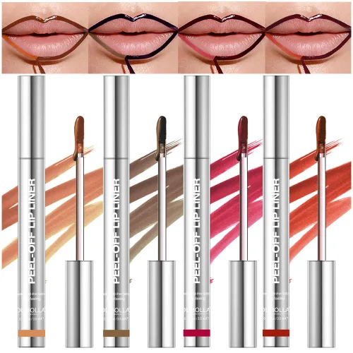 Vista 10 de BANGFENG Juego de 4 Delineadores de Labios Despegables con Tintura - De Larga Duración, A Prueba de Manchas, Tinte de Labios Mate Nude Resistente al