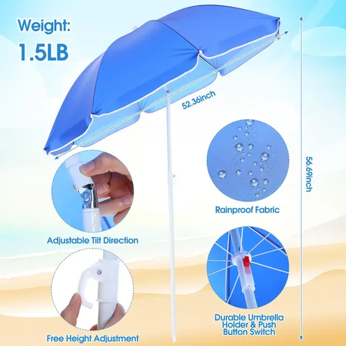 Vista 4 de Huwena Paquete de 2 sillas de playa con paraguas para adultos, juego de sillas plegables bajas, paraguas desmontable ajustable, ligero portátil