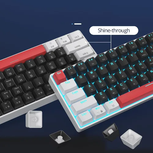 Vista 6 de surmen Teclado mecánico 65% para juegos con interruptor lineal rojo, mini teclado compacto con cable retroiluminado 60% para computadoras portátiles