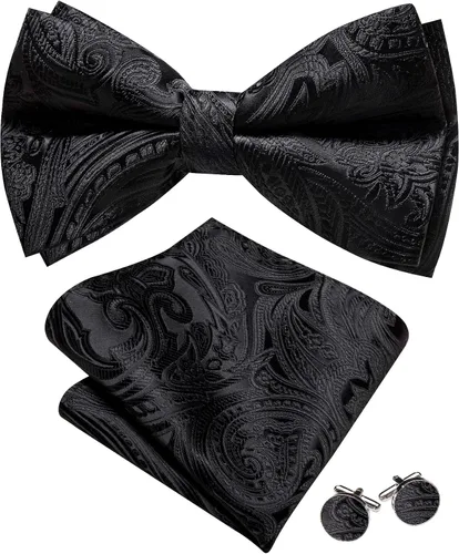 Vista 65 de Barry.Wang Pajarita de Rayas Paisley para Hombre de Seda Preatada Pañuelo de Bolsillo Gemelos Juego Formal Boda Fiesta Graduación