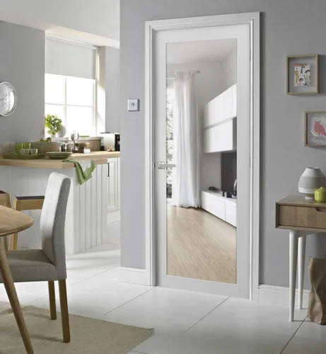 Vista 3 de SARTODOORS Puerta francesa sólida de vidrio transparente de 18 x 80 pulgadas Lucia 2166 Seda blanca Marco de panel regular individual manija