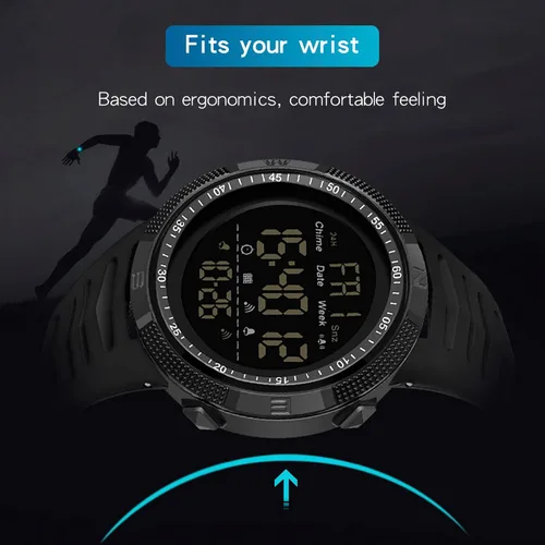 Vista 4 de Reloj deportivo digital para hombre, con cuenta regresiva a prueba de agua, cronómetro, pantalla LED, relojes de pulsera militares para hombres